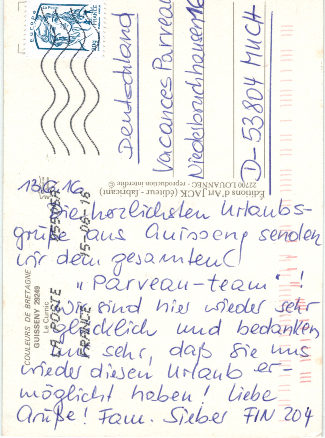 Bretagne Ferienhaus, Bewertung-Postkarte Bretagne Ferienhaus, Bewertung-Postkarte